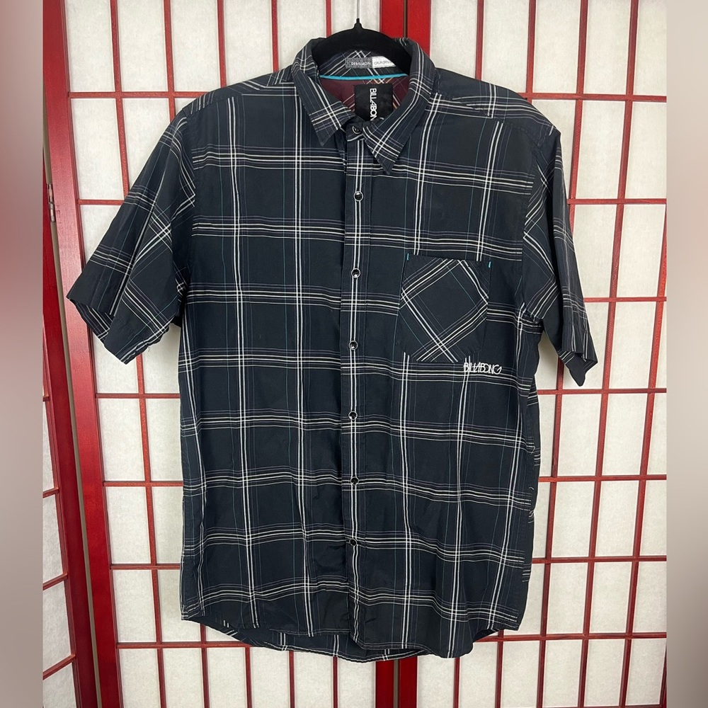 Billabong Black And White Plaid Short-Sleeve Button-Down Shirt